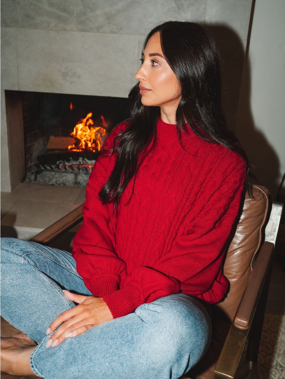 One Wednesday Red Cable Knit Sweater